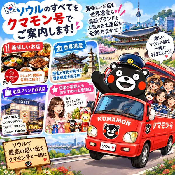 ソウルのグルメ・世界遺産・ブランド・お土産店をご案内するイラスト