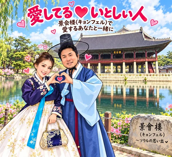慶会楼で記念撮影
